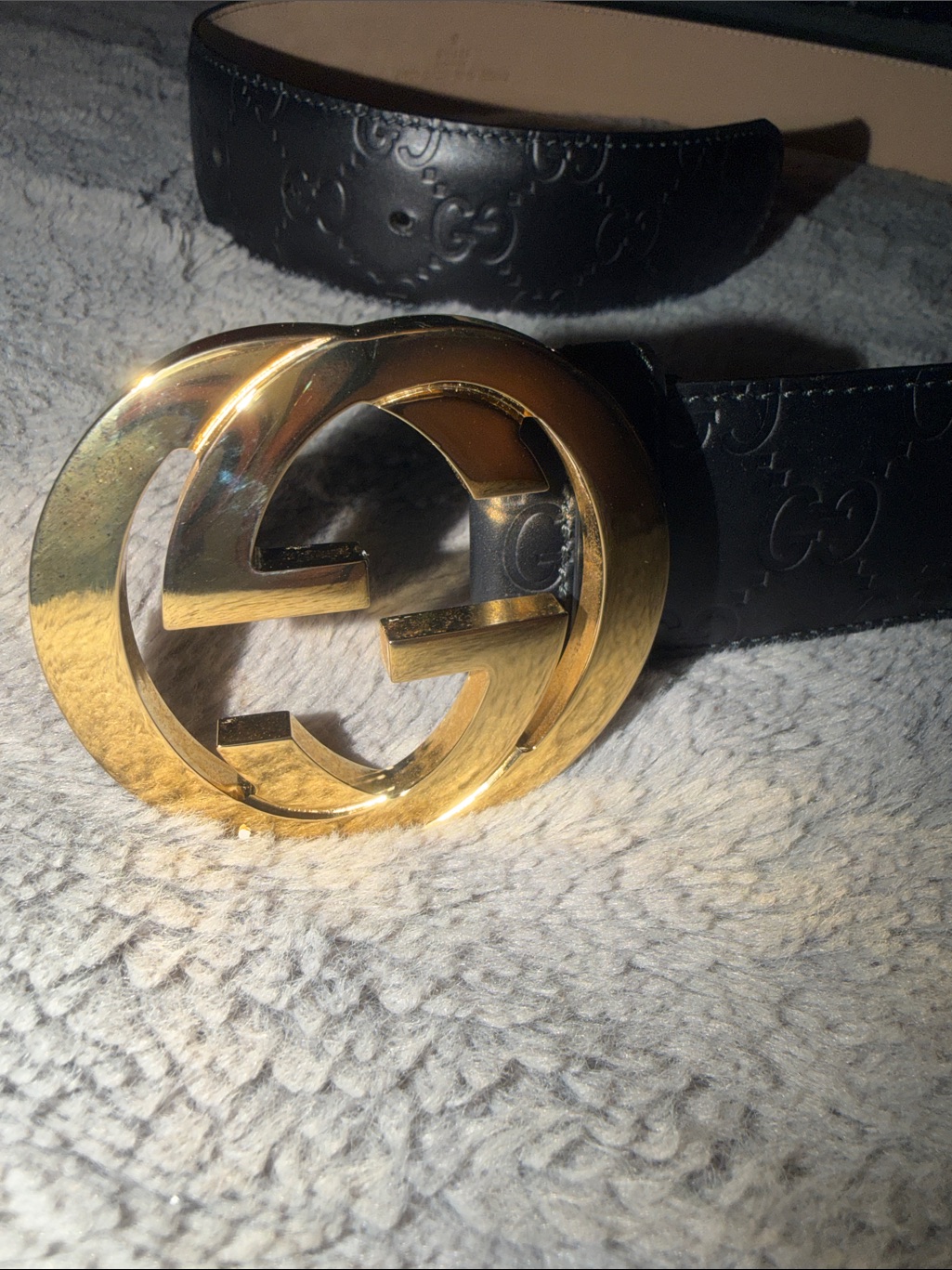 Preloved Gucci Black Leather Belt With Gold Double G Buckle Size 90/36 Excellent